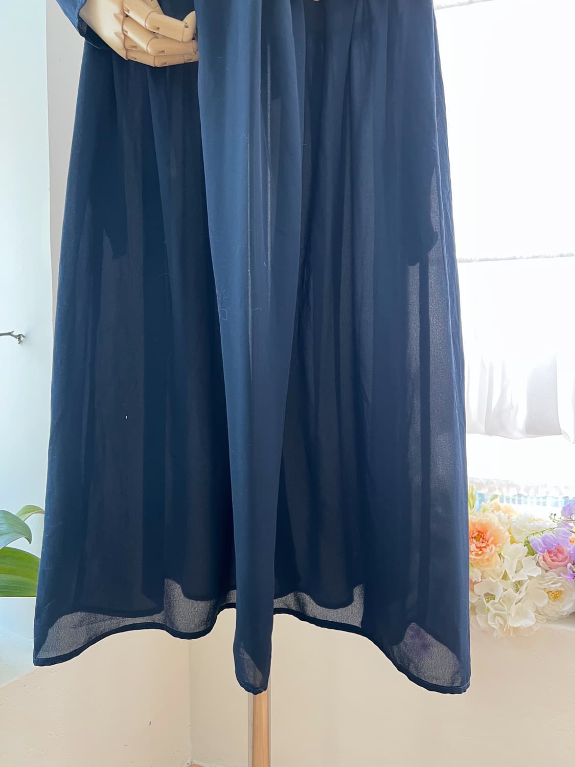 레이스 카라 딥네이비 롱 원피스 상품이미지5