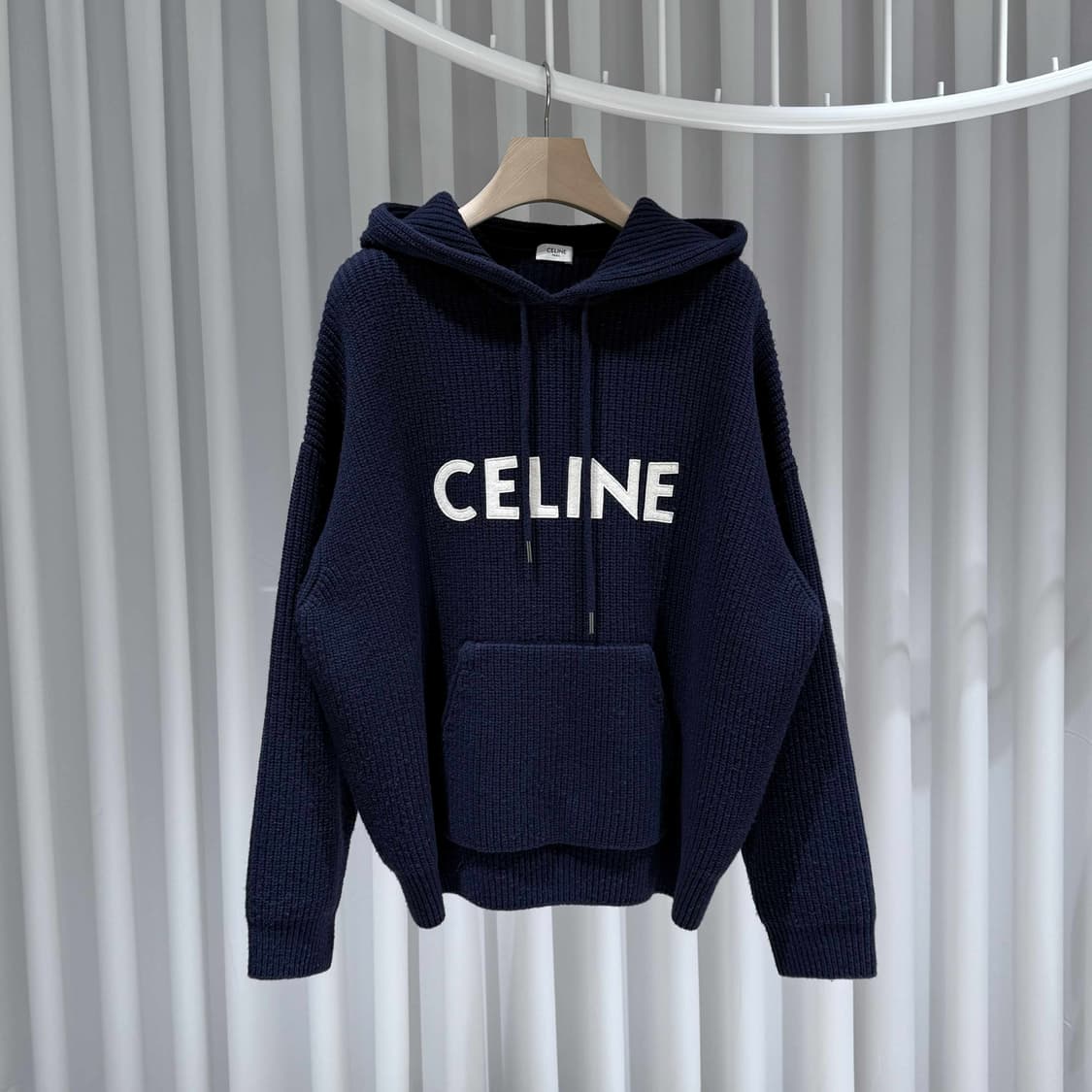 XS / 셀린느 울 리브드 네이비 니트후드 상품이미지1
