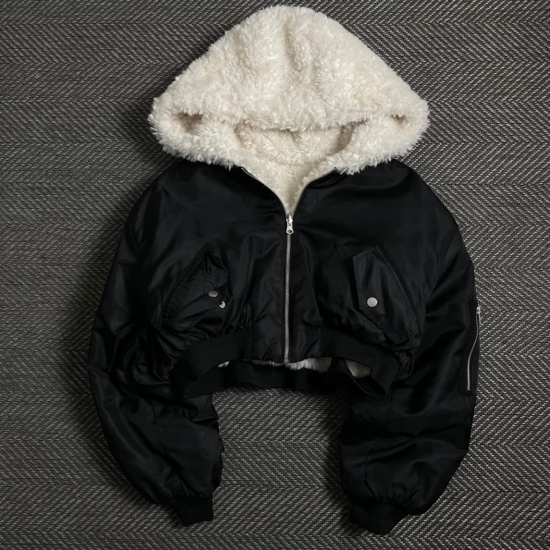 빈티지 우먼스 리버시블 크롭 후드 퍼 항공 점퍼 o 4310 상품이미지4