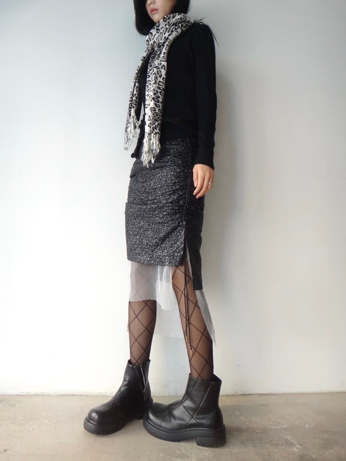 Jacquard lace layered skirt / black 상품이미지5