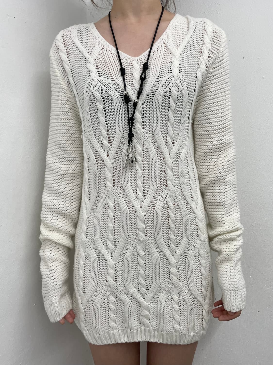 퓨어 화이트 아일렛 니트 원피스 상품이미지5