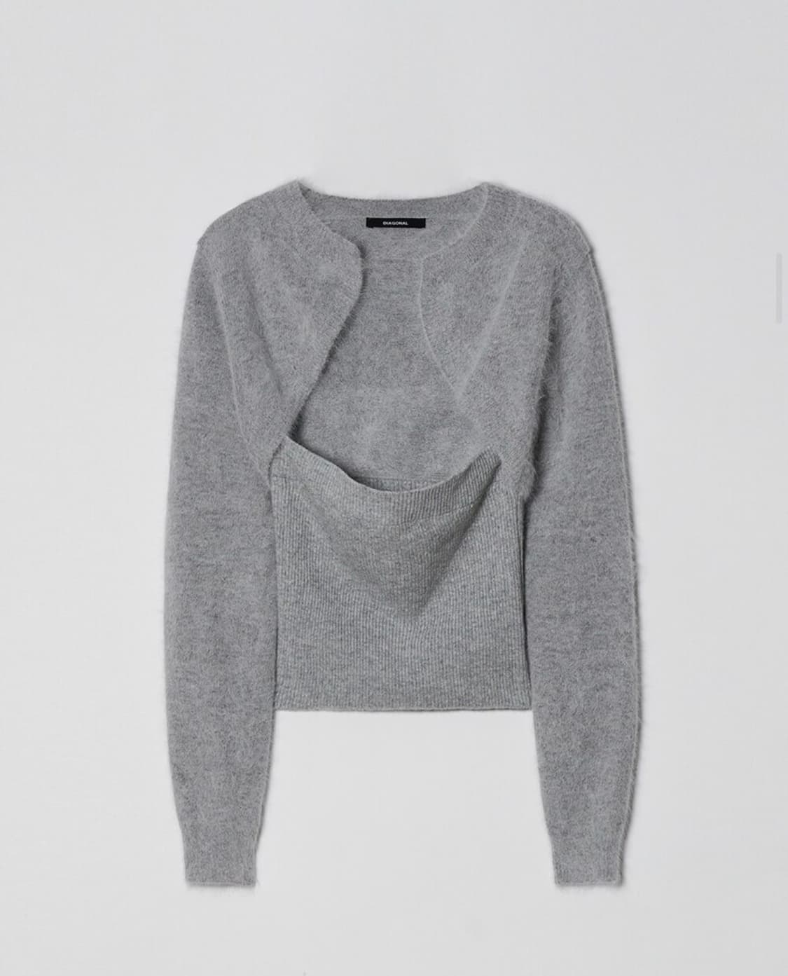 다이애그널 레이어드 튜브탑 가디건 (그레이) 상품이미지2