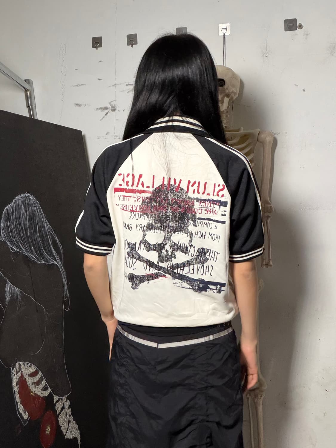 JPN 일본 빈티지 펑크 해골 프린팅 져지 반팔 집업 M 상품이미지1