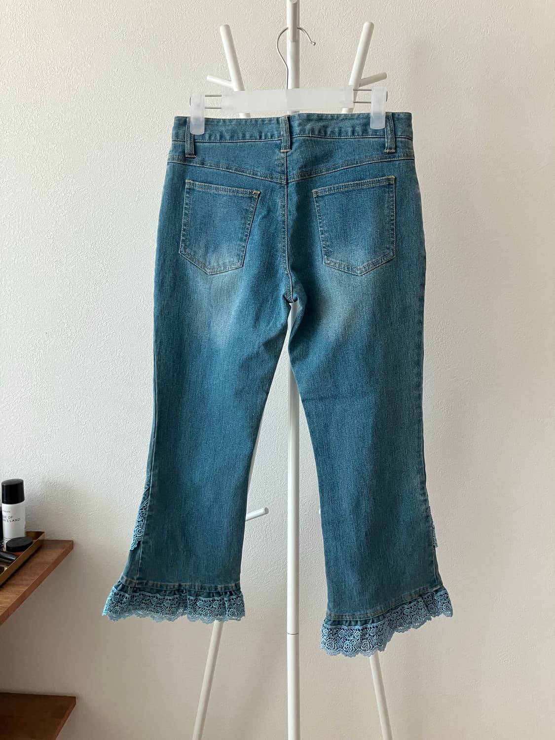 일본빈티지 밑단레이스장식 연청바지 7부바지 카프리진 y2k 상품이미지5