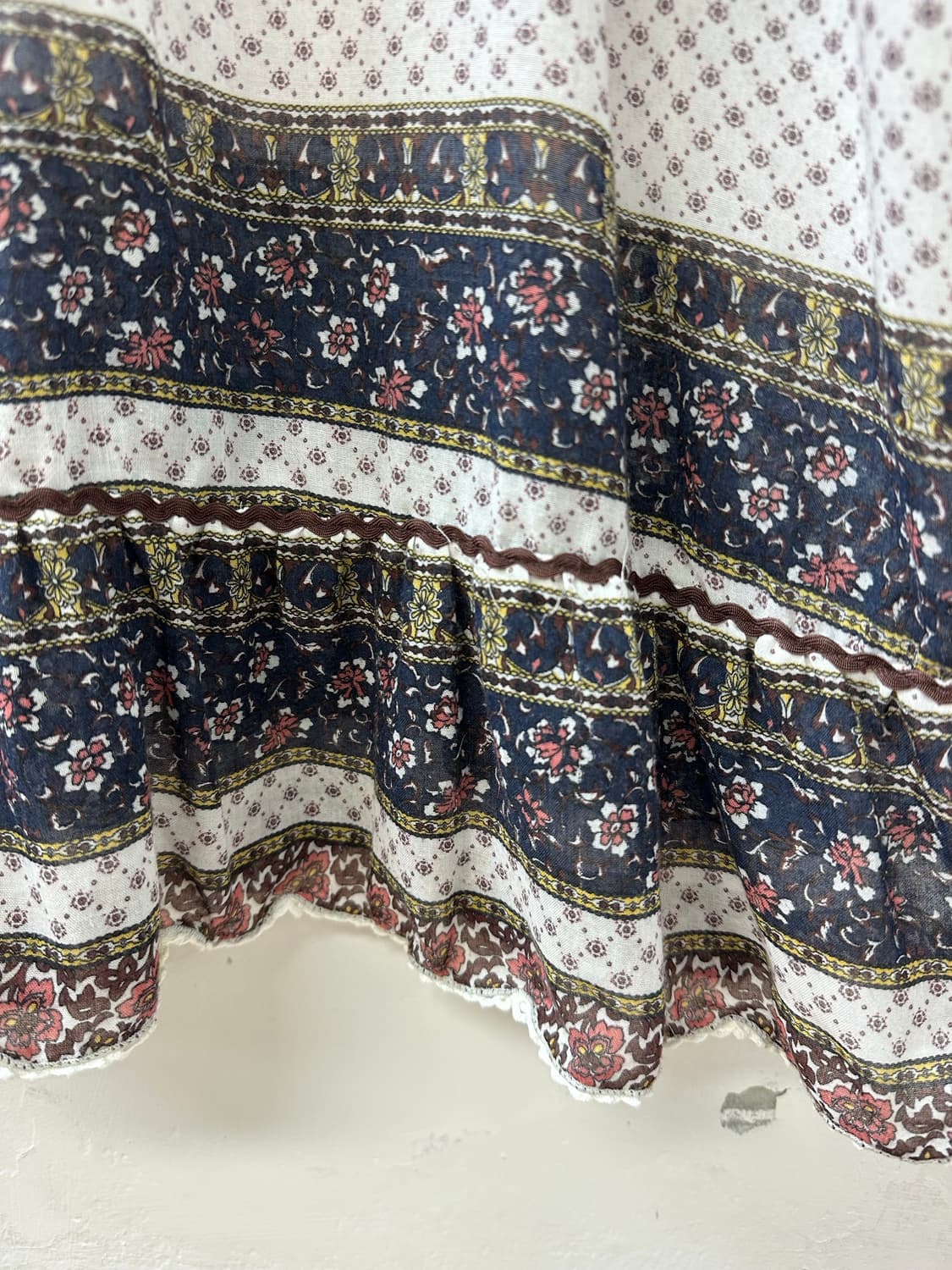 일본빈티지 레이스 세일러 카라 플로럴 보더 패턴 튜닉 블라우스 원피스 상품이미지3