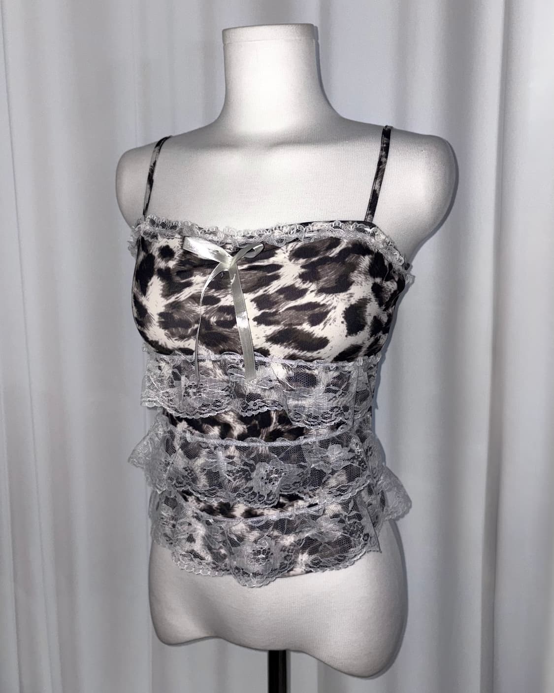 [noirella]레이스 프릴 레오파드 호피 갸루 슬리브리스 민소매 나시 상품이미지3