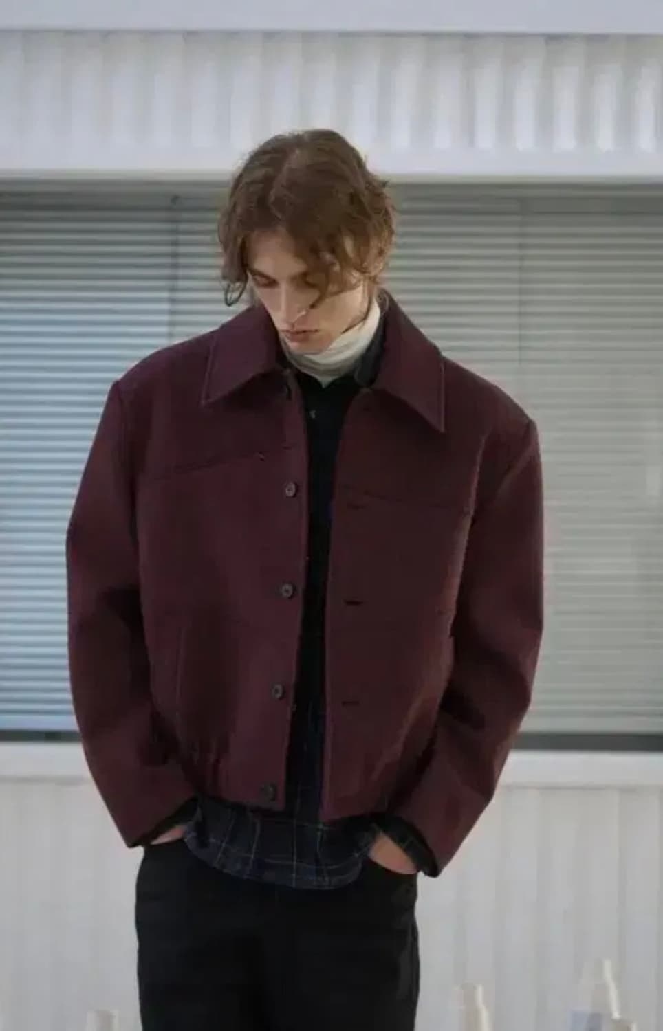 웨이비니스 울 크롭 자켓 2사이즈  버건디 상품이미지1