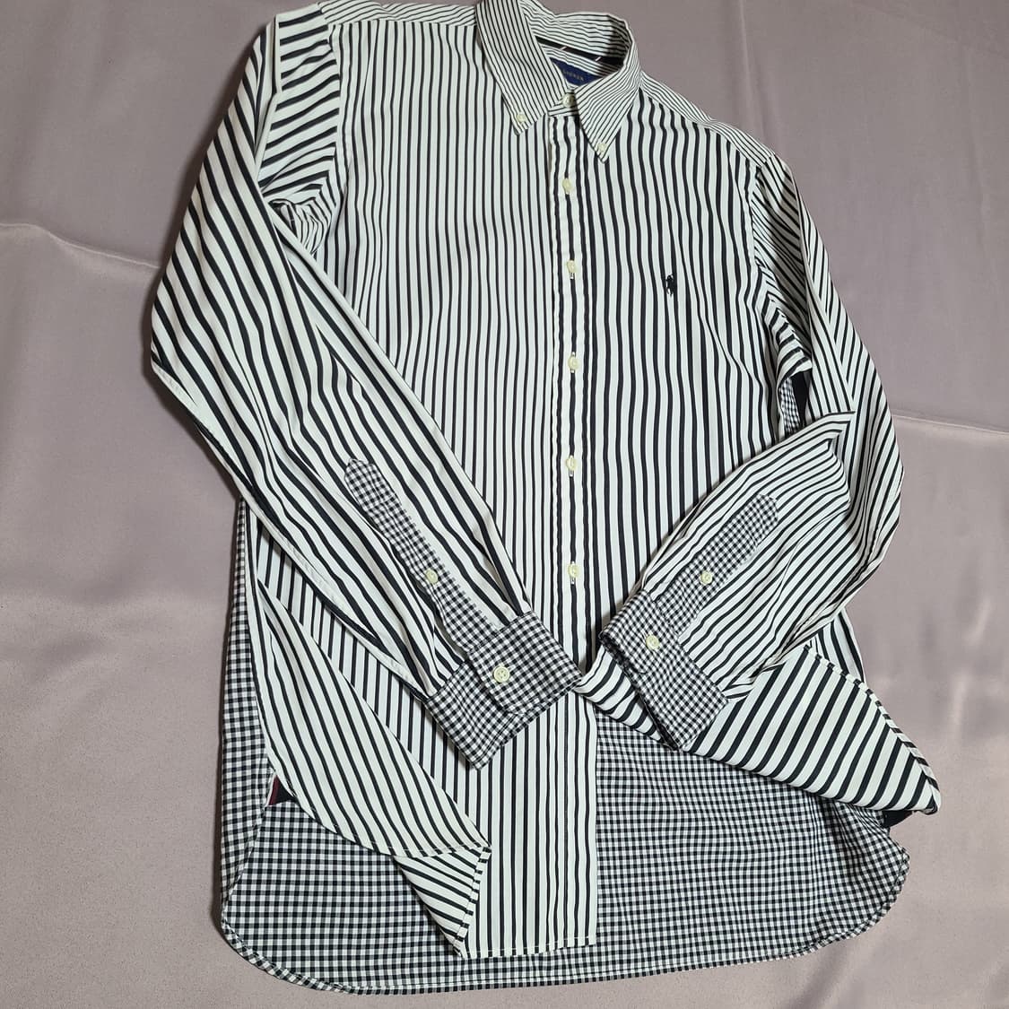 (새상품급 M 100) 폴로 랄프로렌 스트라이프 킹엄체크 긴팔 셔츠 상품이미지3