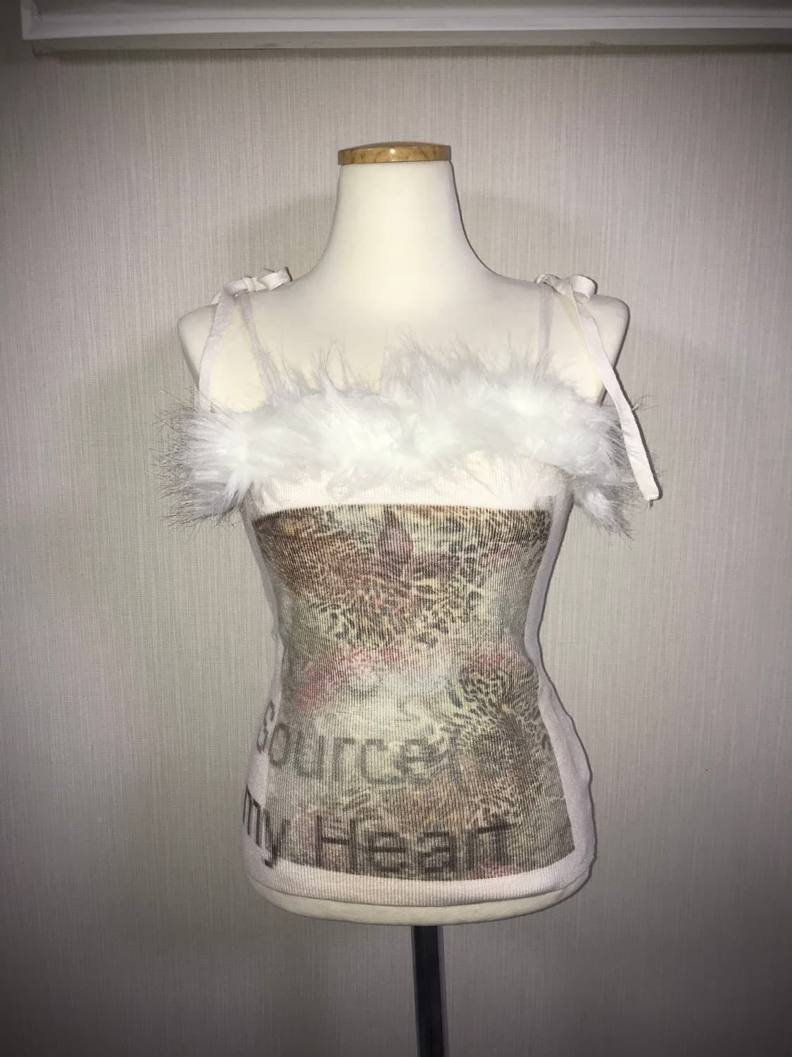 Fur Trim Sheer Print Knit Cami 상품이미지2