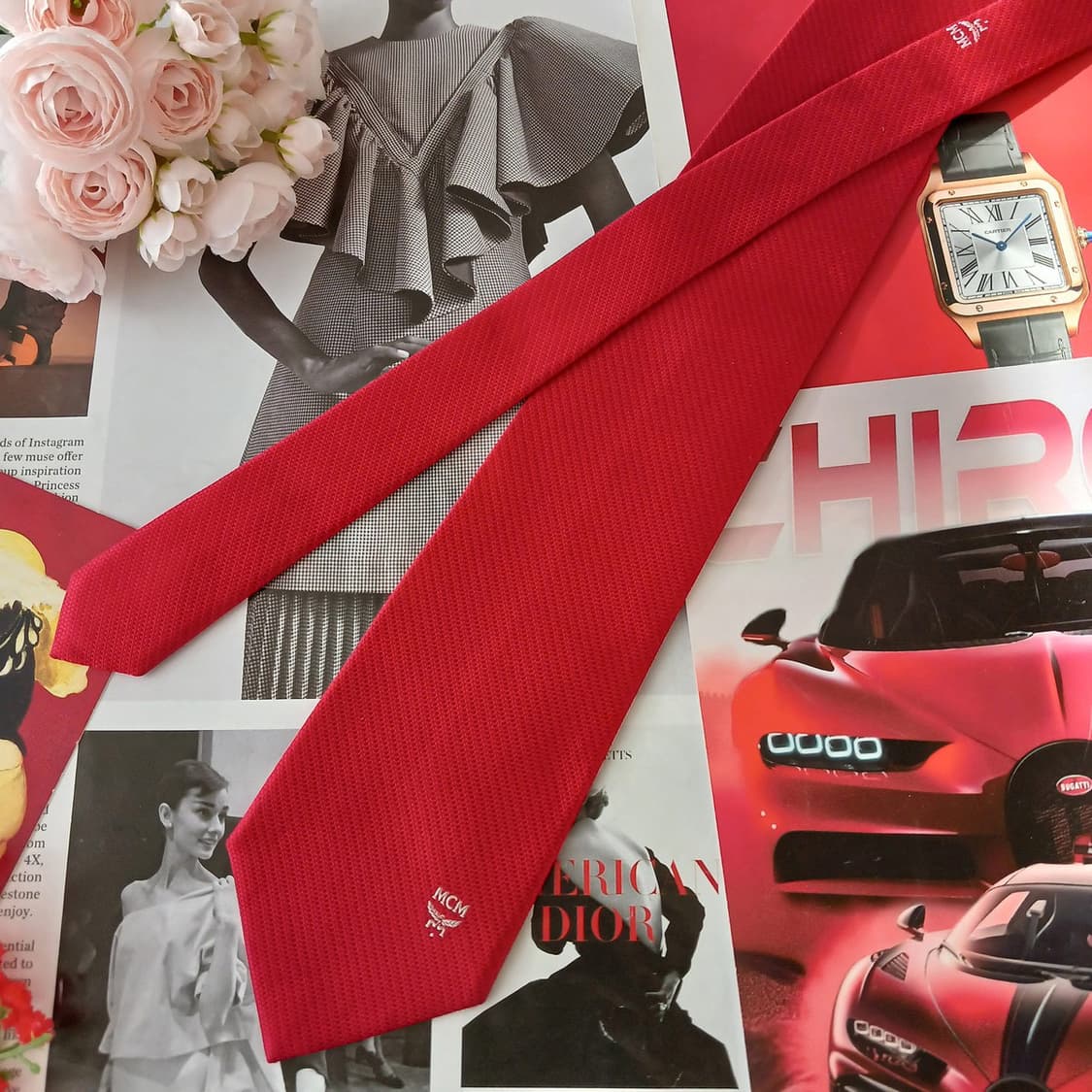 MCM 실크 레드 텍스처 패턴 넥타이 8.9cm A+등급 A19227
 상품이미지2
