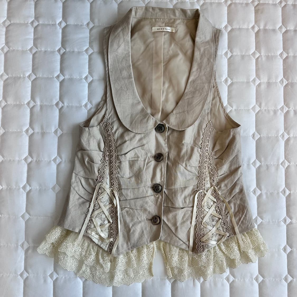 axes femme(악세스팜므) 내추럴 린넨 레이스 베스트 조끼 상품이미지1