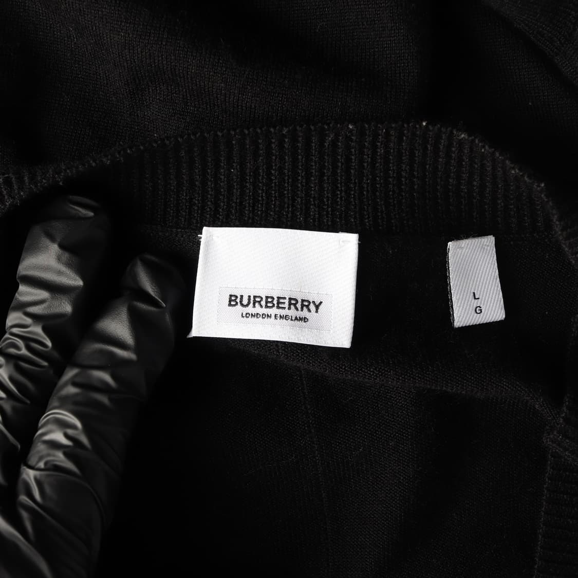 버버리 도녹 빈티지 체크 엘보우 패치 울 가디건 블랙 상품이미지3