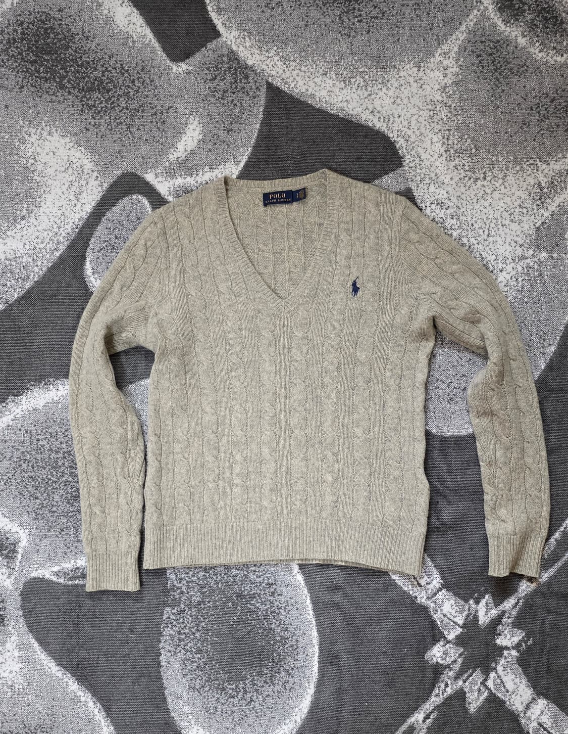 폴로 랄프로렌 여성용 울캐시미어 브이넥 케이블 니트 그레이 S 상품이미지1