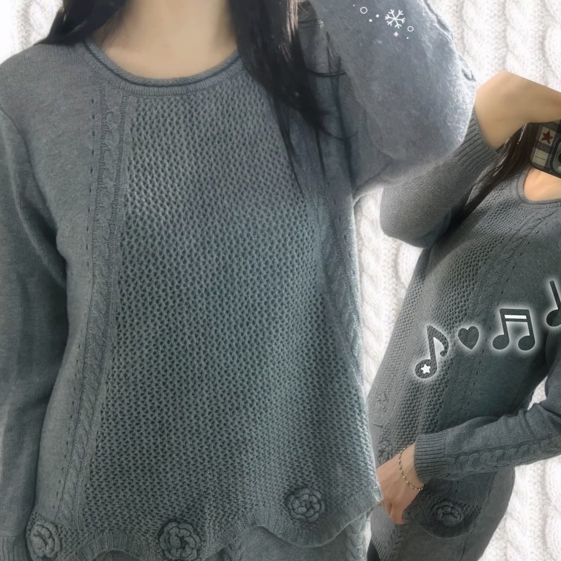 빈티지 플라워 그레이 니트 상품이미지1