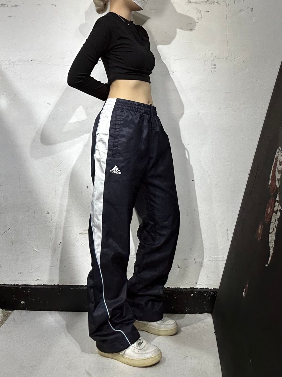  아디다스 네이비 화이트 사이드 라인 포인트 추리닝 바지 트랙 팬츠 L 상품이미지1