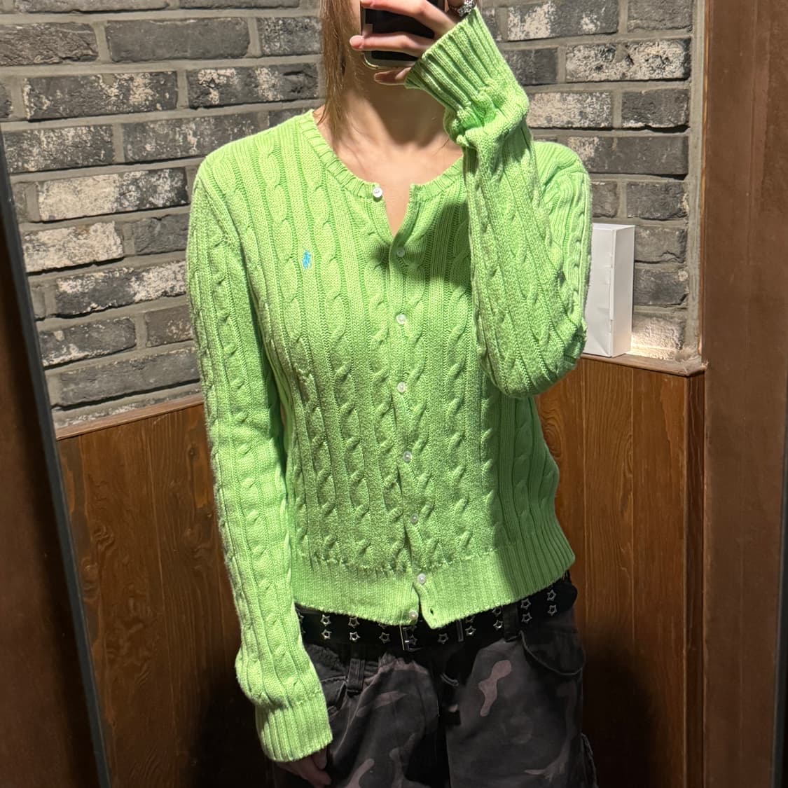 M) 폴로 랄프로렌 코튼 케이블 꽈배기 가디건 연두색 상품이미지8