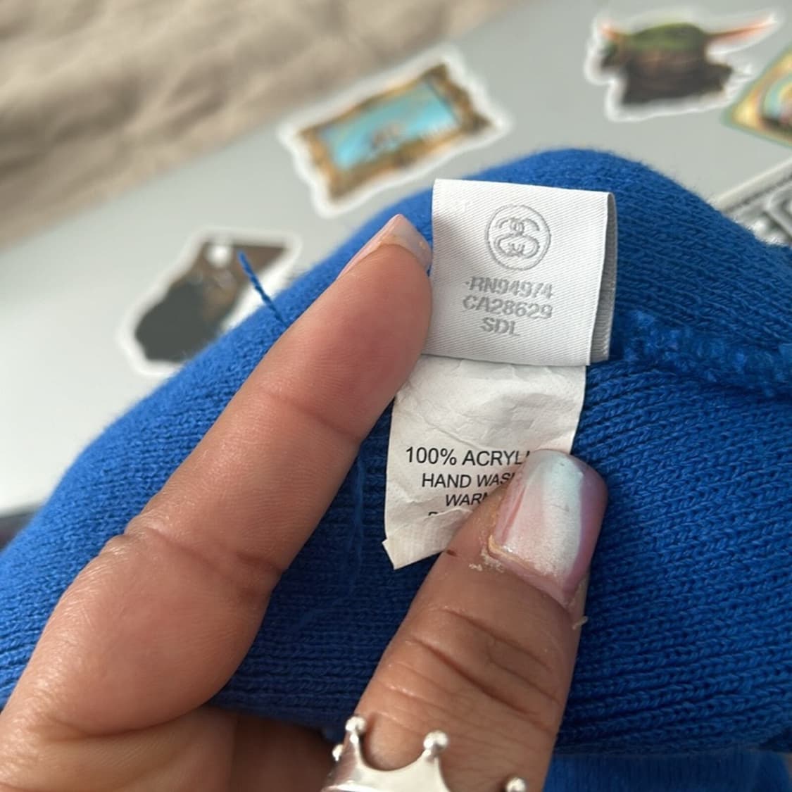 스투시 로고 폼폼 니트 비니 블루/화이트 상품이미지3