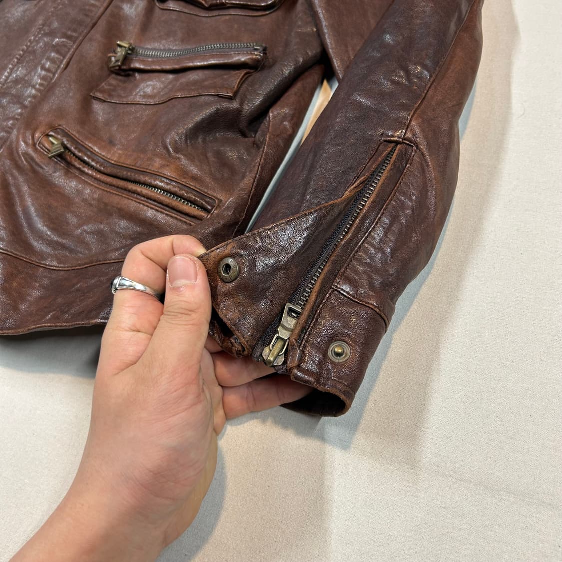 M) 빈티지 멀티 포켓 이탈리안 램스킨 레더 양가죽 자켓 상품이미지3