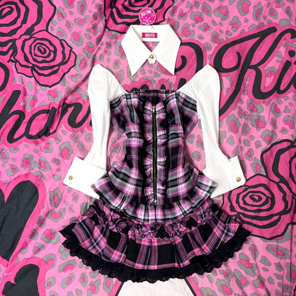 MA*RS마즈 블랙핑크 체크 리본 바렛타 헤어핀 히메로맨틱갸루 핀터109 상품이미지4