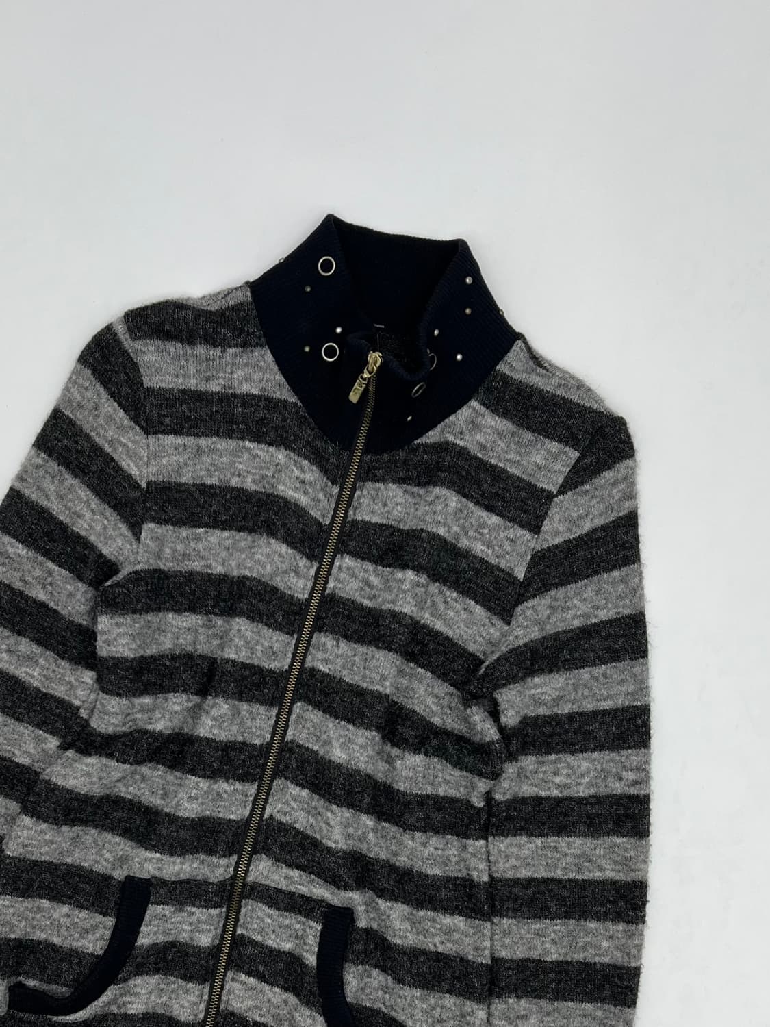 빈티지 스트라이프 롱 니트 집업 상품이미지2