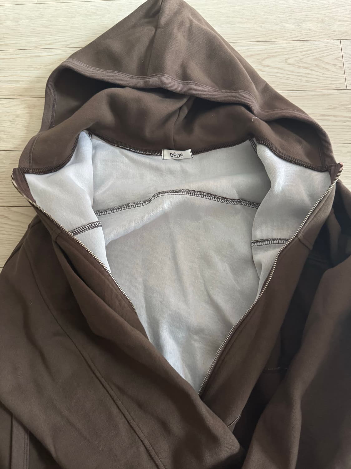 브라운 기모 펀칭포켓 후드집업 상품이미지1