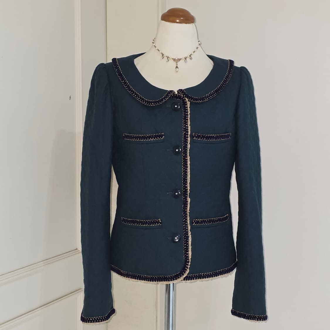 Toi et Bonbon 일본빈티지) 다크그린 고딕퀼팅 양산형 트위드자켓 상품이미지1