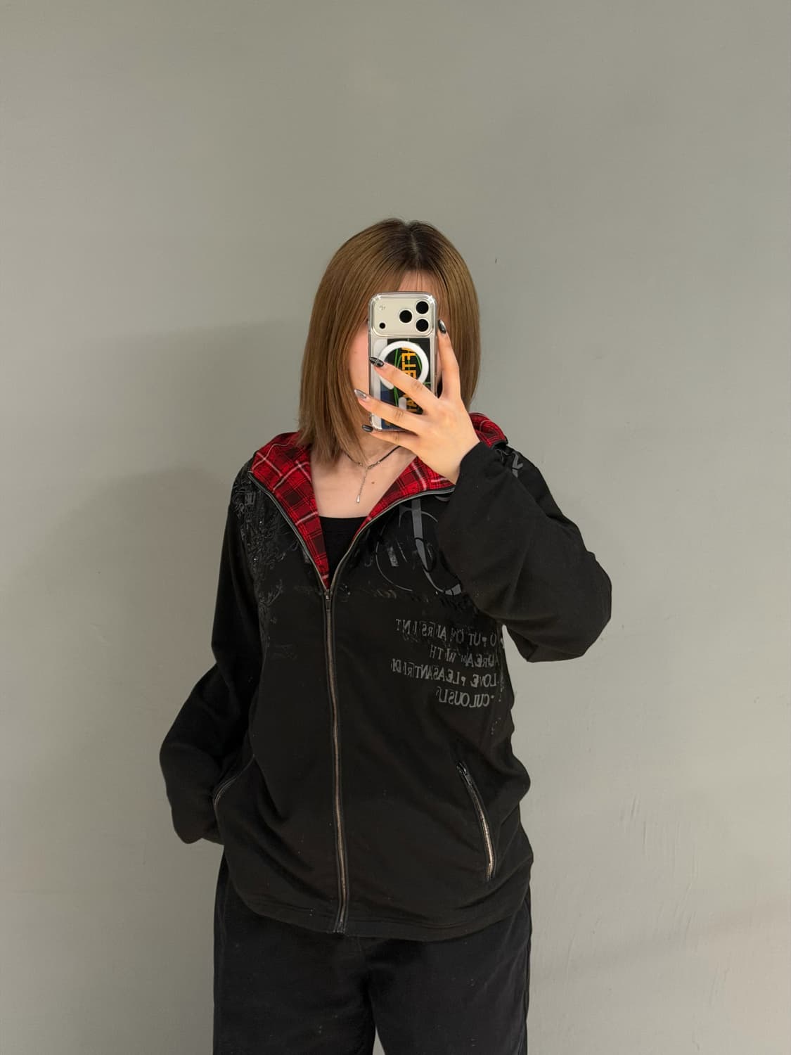 punk printing check point hood zip-up 상품이미지4
