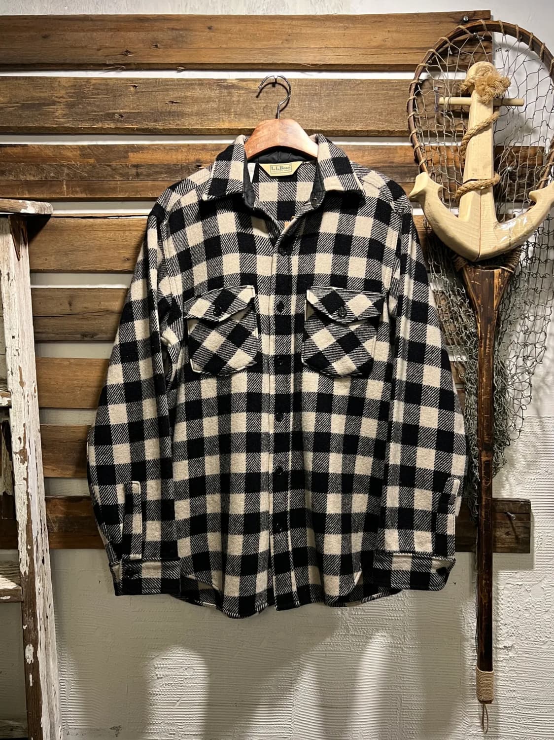 [L]80's 엘엘빈 Made in USA 울 버팔로 체크 셔츠 상품이미지1