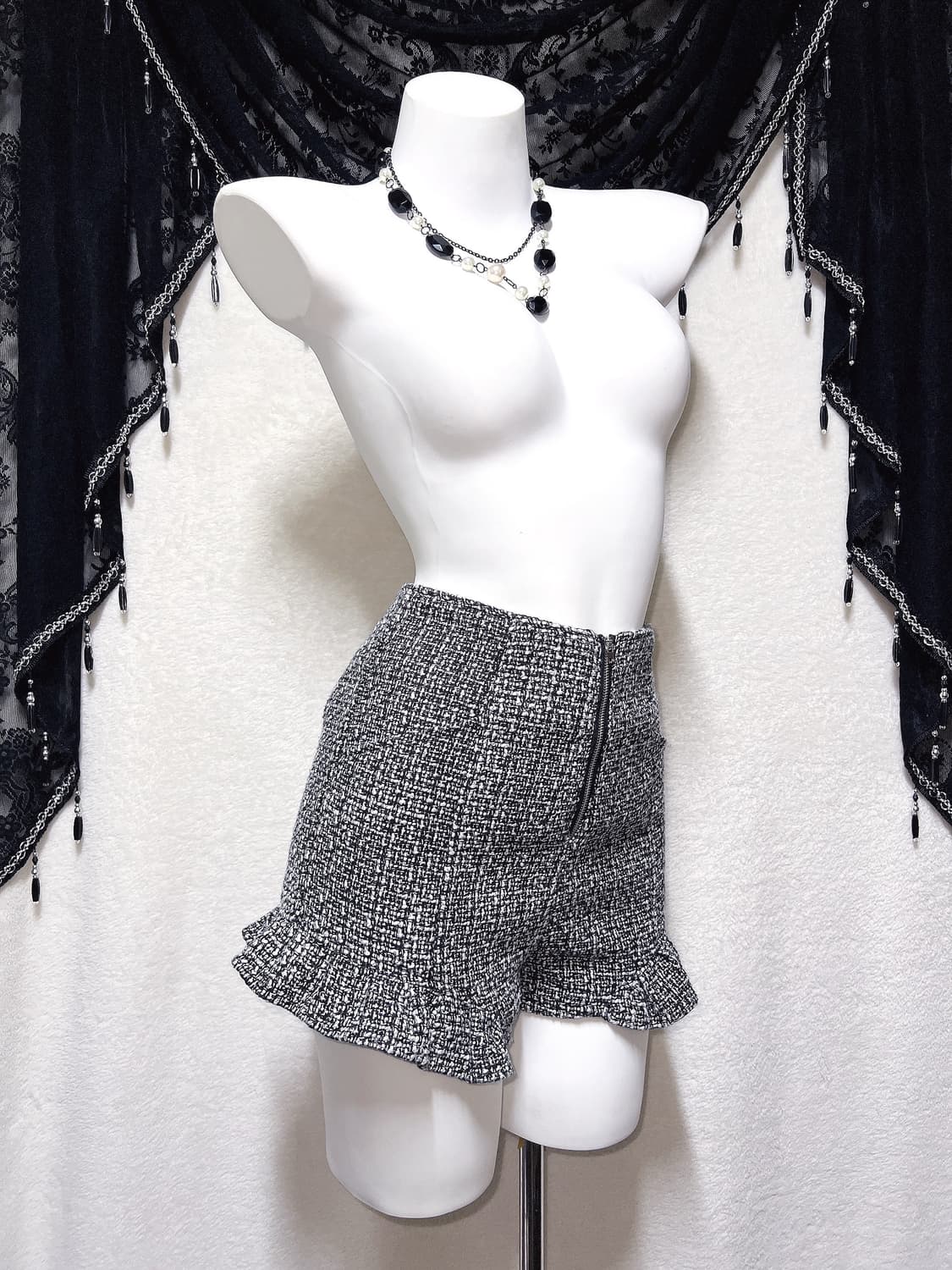 트위드 프릴 하이웨스트 반바지 숏팬츠 로맨틱갸루 로걀 오네 히메 양산형 상품이미지7