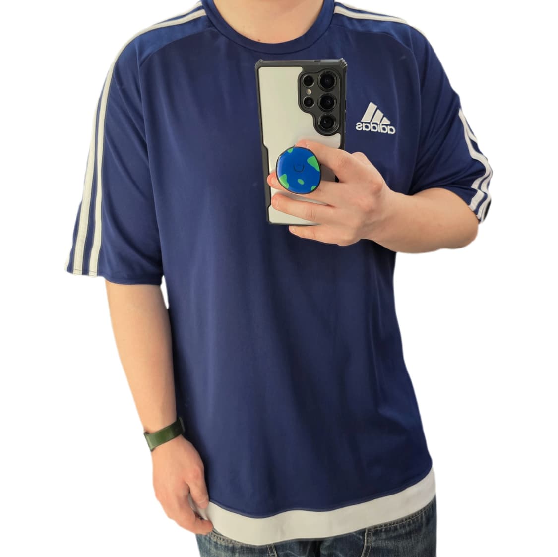 110(100) 아디다스 삼선 져지 네이비 반팔티셔츠 상품이미지1