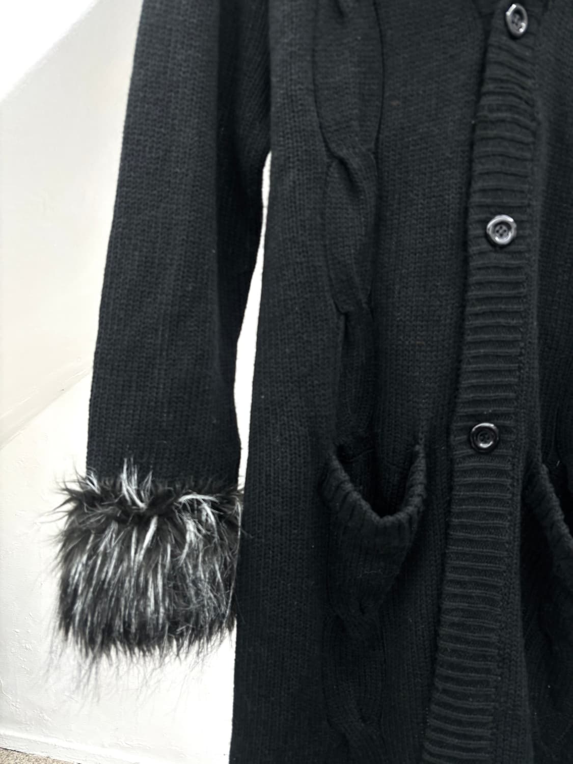 Fur trimmed long knit cardigan   상품이미지4