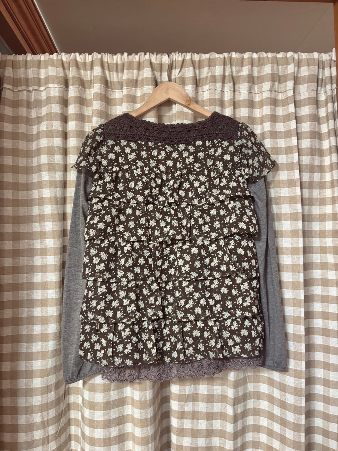 일본 빈티지 플라워 러블리모리 캉캉 블라우스 상품이미지5