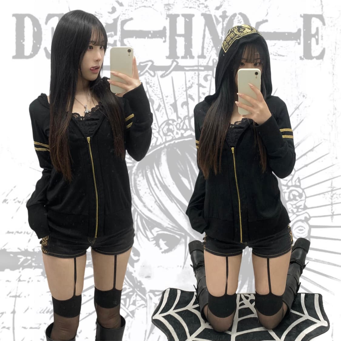 [VIDA ROSEO] 펑크 스컬 골드 글리터 후드집업 상품이미지1