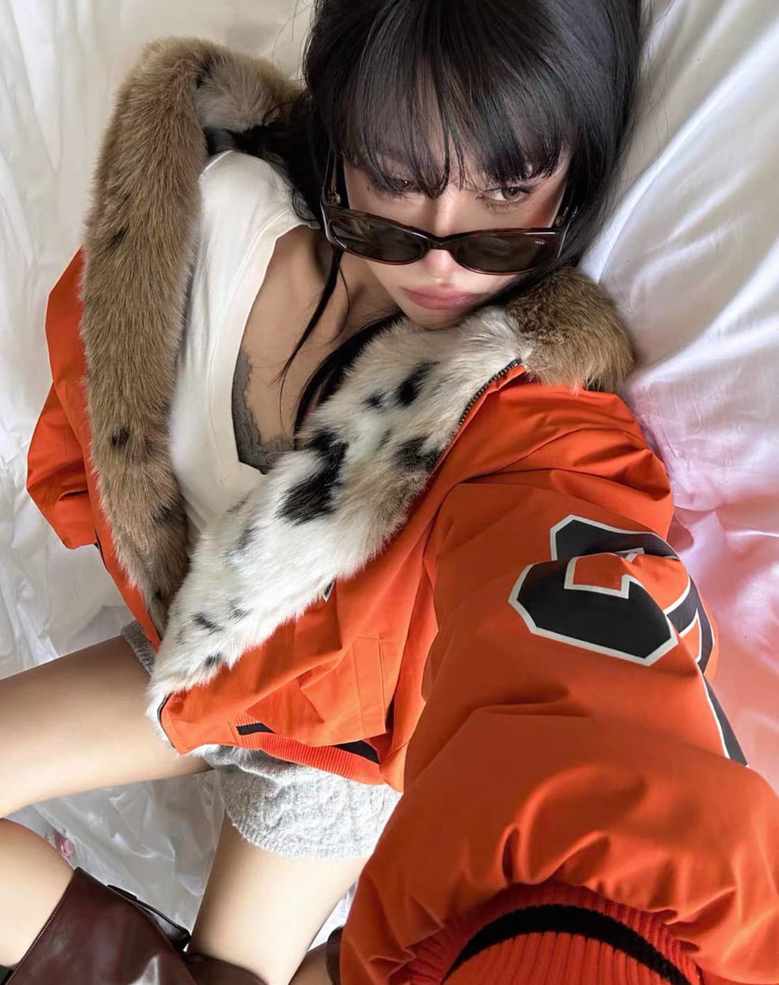 Orange Fur-Lined Patch Hooded Jacket  상품이미지8