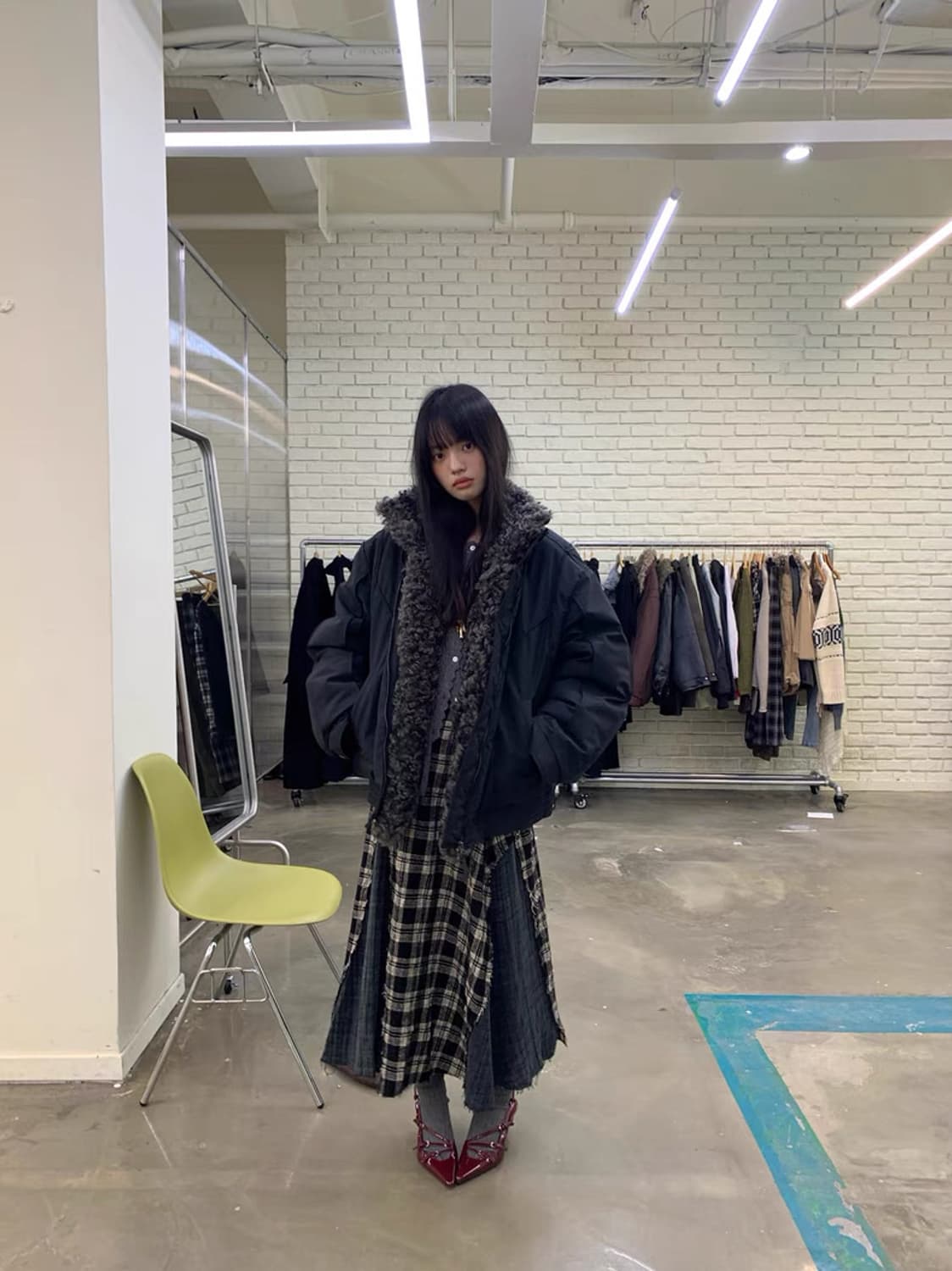 체크 프린지 롱 스커트 상품이미지6