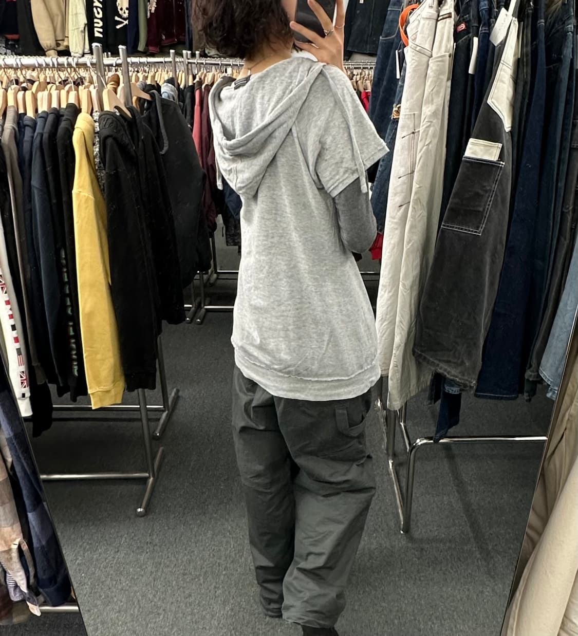 L)Petitreitre 빈티지 레터링 프린팅 반팔 후드 원피스 상품이미지1