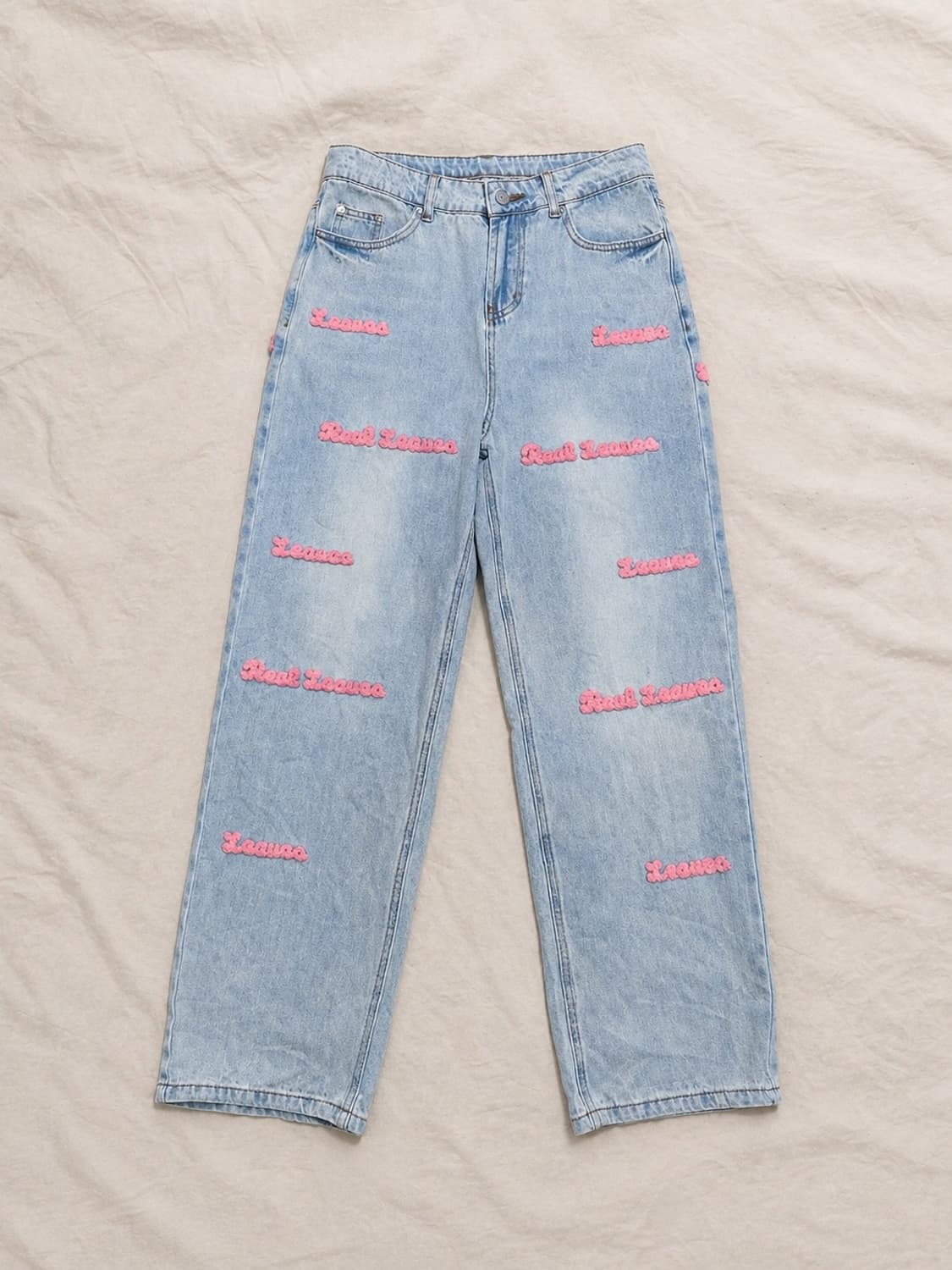 레터링 자수 와이드 데님 팬츠w30 상품이미지1