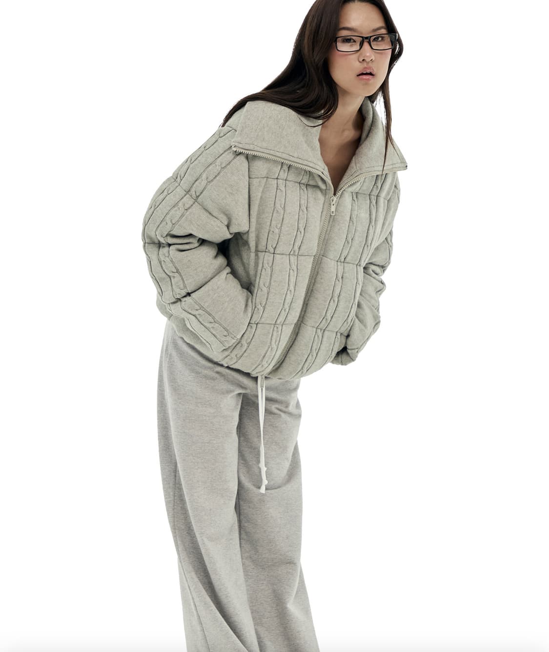 클리시어 츄츄 케이블니트패딩 그레이 상품이미지2