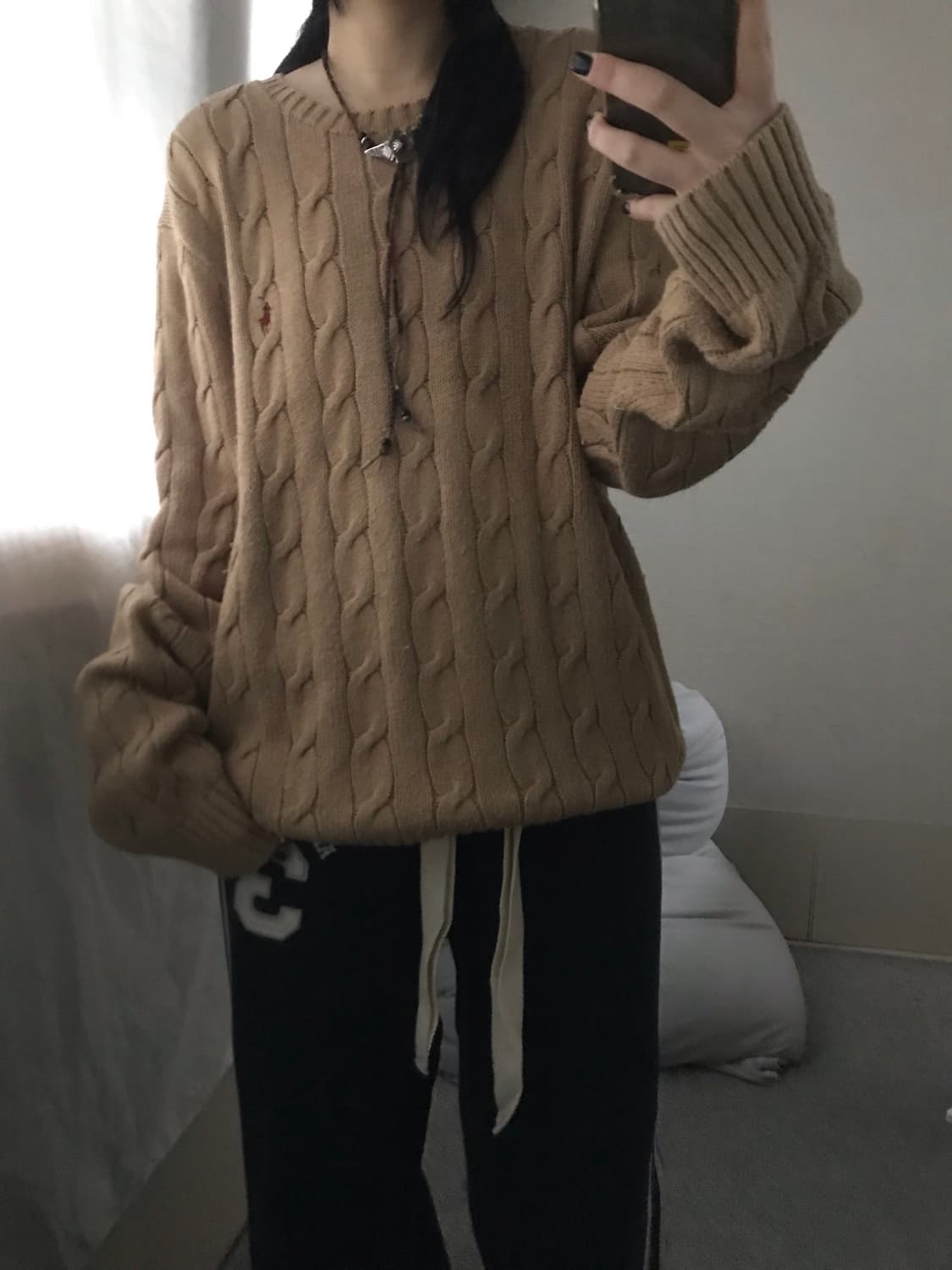 폴로 베이지브라운 케이블 니트 상품이미지5