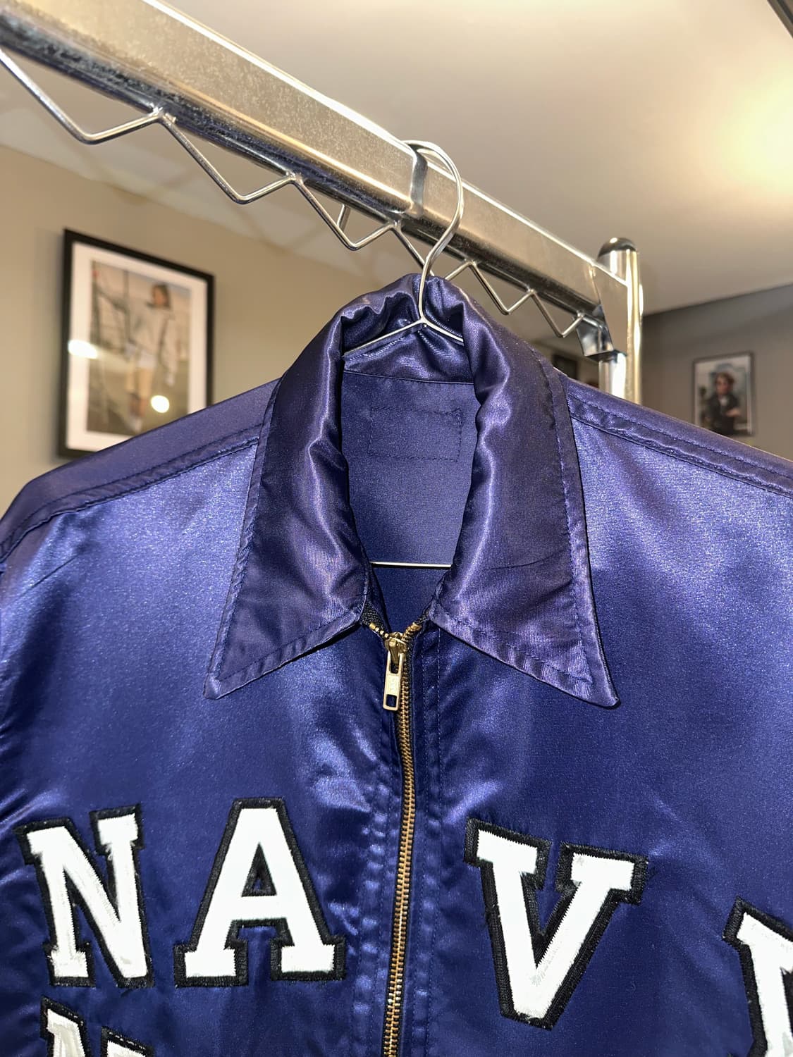 90’s Navy Nine patch satin coach jacket 상품이미지6