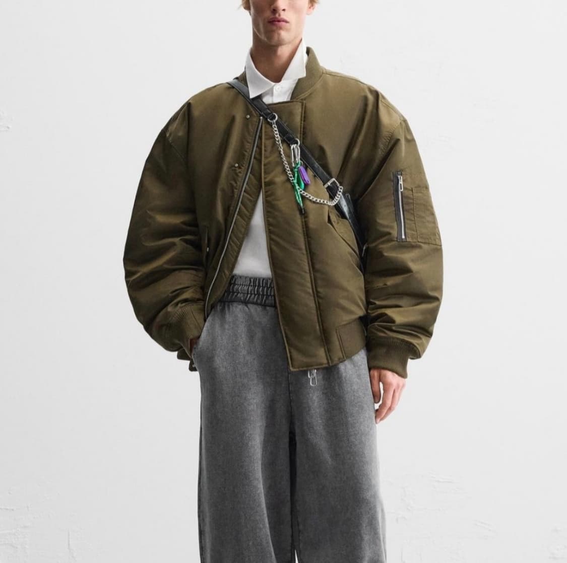 M사이즈 자라 오버사이즈 봄버 자켓 카키 8281/407 상품이미지1