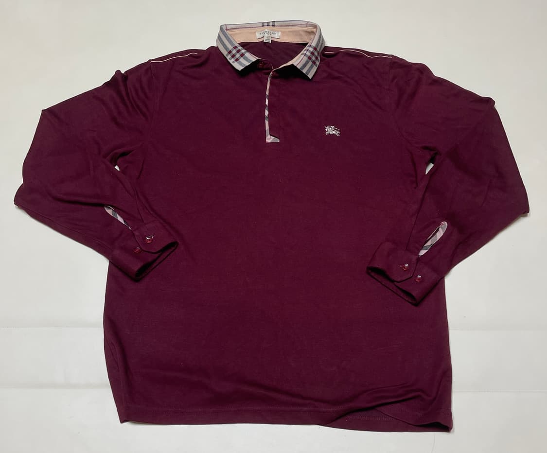 버버리 남성 긴팔 카라티 XL 버건디 상품이미지1