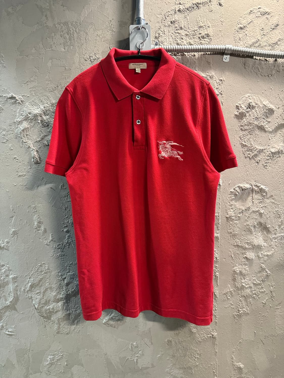 M 버버리 BURBERRY 슬림핏 빅 로고 자수 PK 반팔 레드 상품이미지1