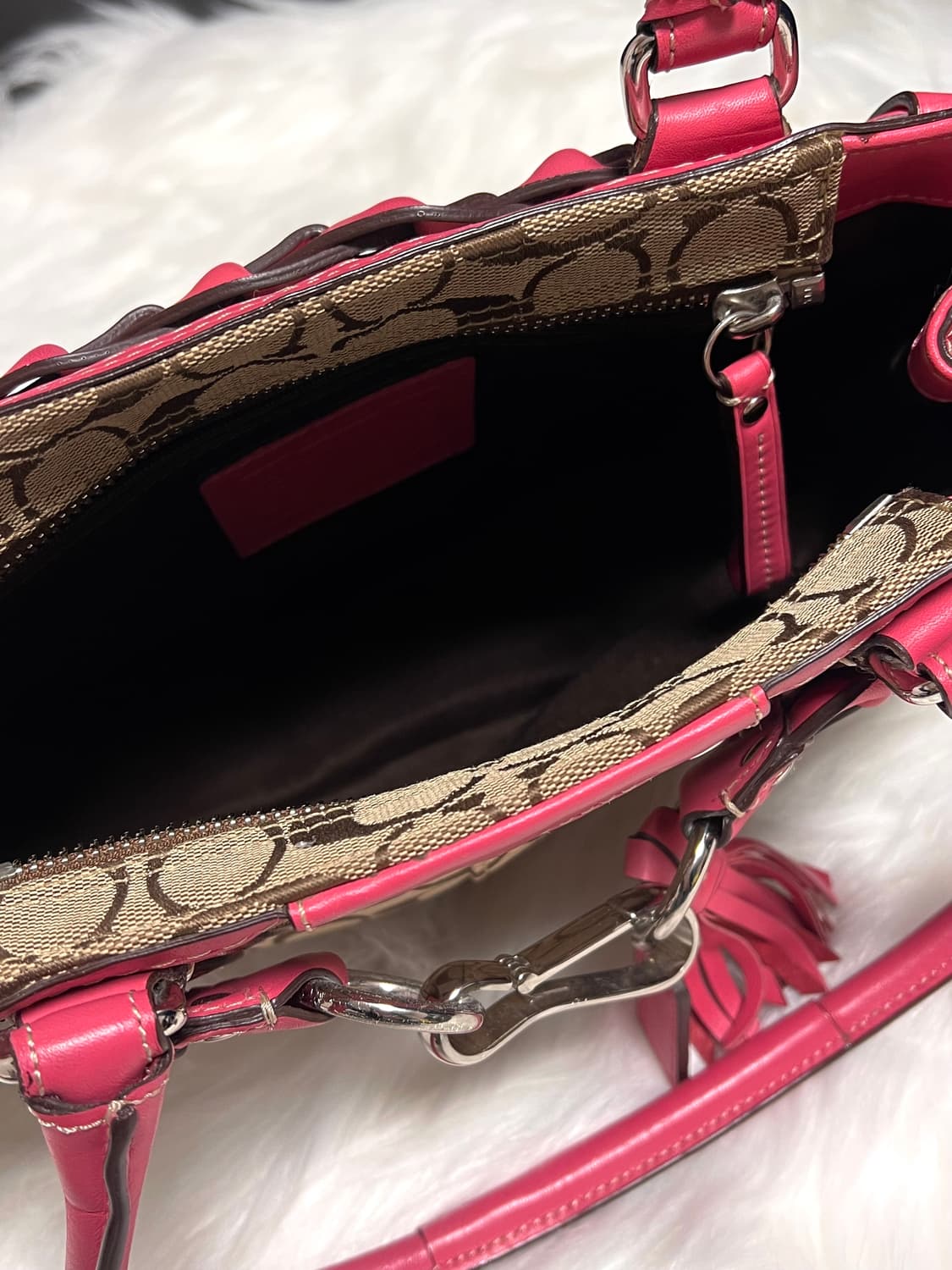 90s coach 햄튼 시그니처 캔버스 레더 브레이드 핑크 사첼백 상품이미지8