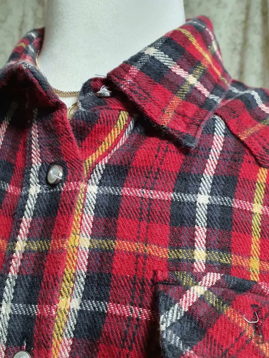 [일본빈티지] 캐캐체 아무깔 레드 체크 프릴 롱 셔츠 원피스 상품이미지4