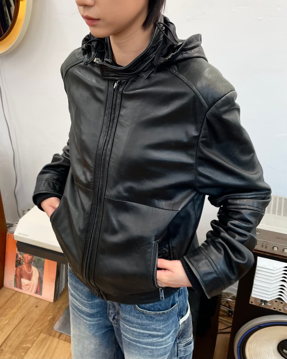 [M] DKNY 레더 후드 자켓 상품이미지3