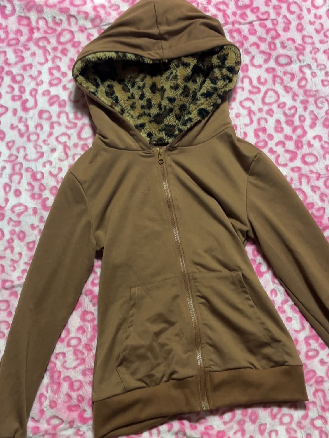 레오파드 퍼 후드집업 갸루  상품이미지1