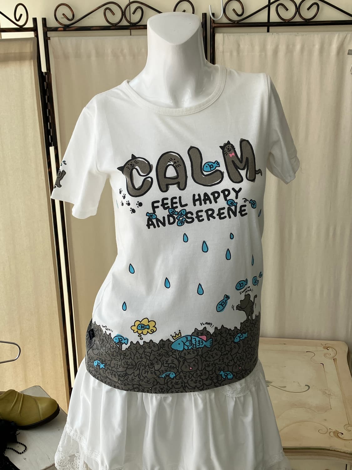 quirky cat printing half t-shirt 상품이미지2