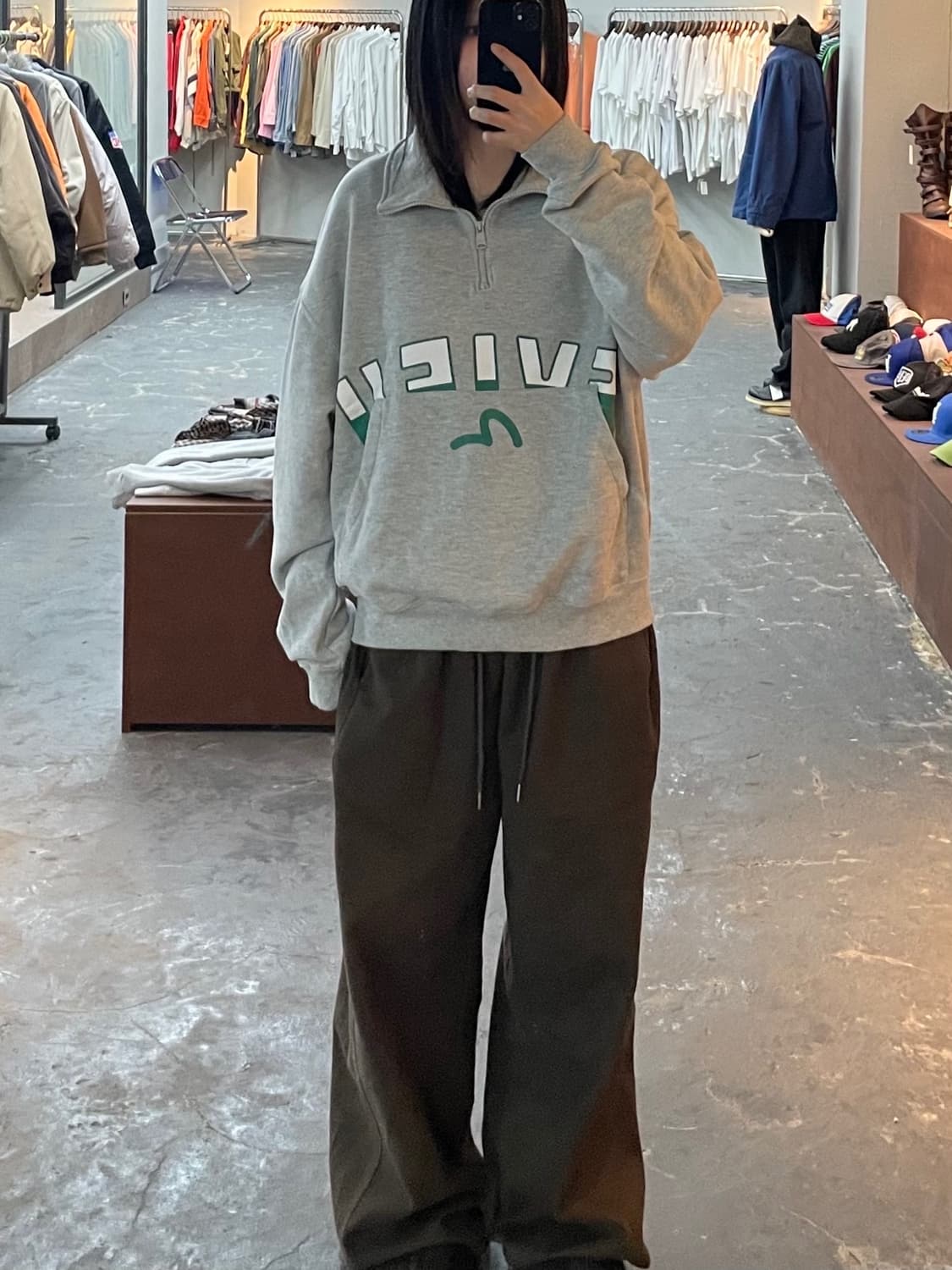 에비수 히든 영문 포켓 하프 집업 맨투맨 H1255 상품이미지1