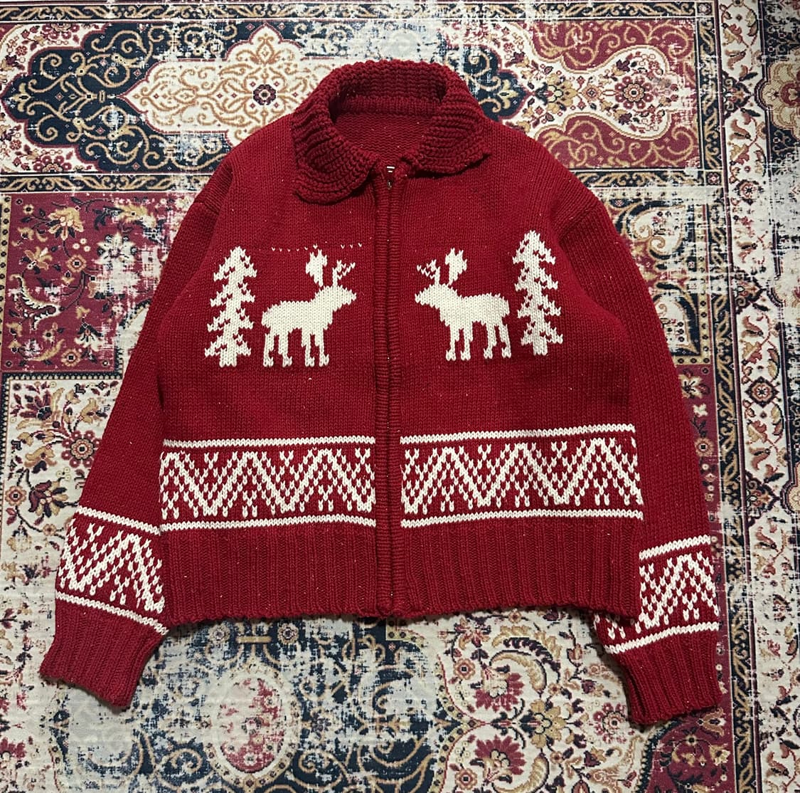 레드 노르딕 크롭 니트집업 상품이미지1